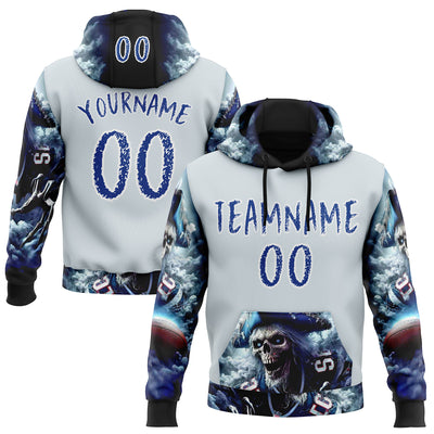 Custom Silver Royal-White 3D Skull Pirate Sports Pullover Sweatshirt Hoodie