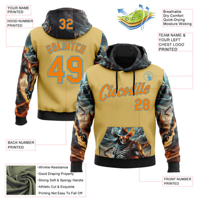 Custom Yellow Bay Orange-Shadow Blue 3D Skull Sports Pullover Sweatshirt Hoodie
