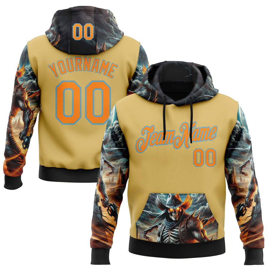 Custom Yellow Bay Orange-Shadow Blue 3D Skull Sports Pullover Sweatshirt Hoodie