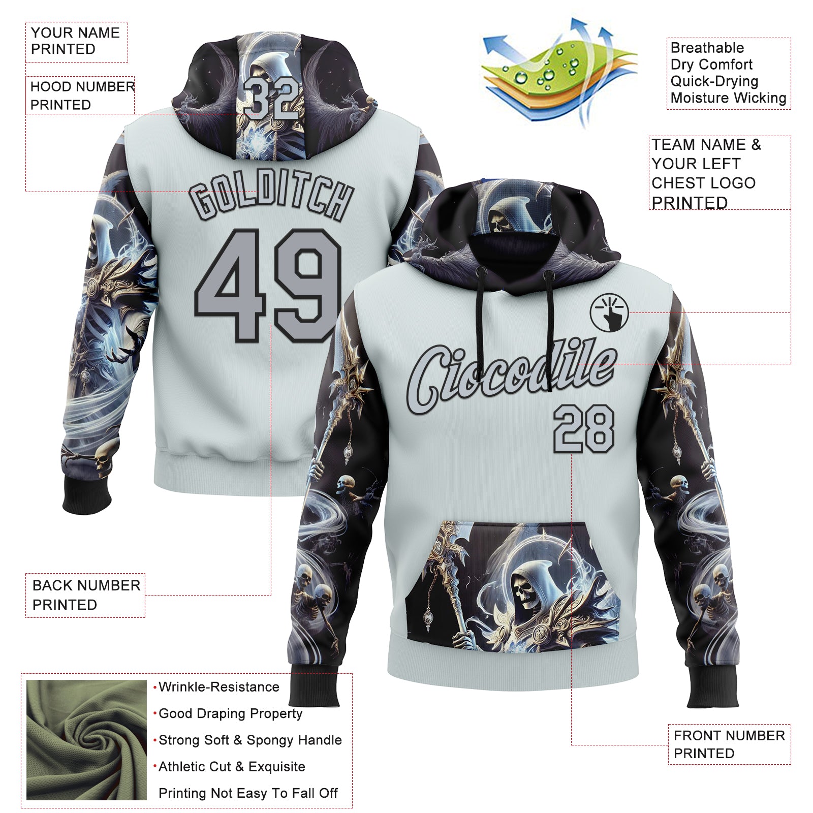 Custom Gray Silver-Black 3D Skull Sports Pullover Sweatshirt Hoodie