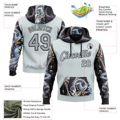 Custom Gray Silver-Black 3D Skull Sports Pullover Sweatshirt Hoodie