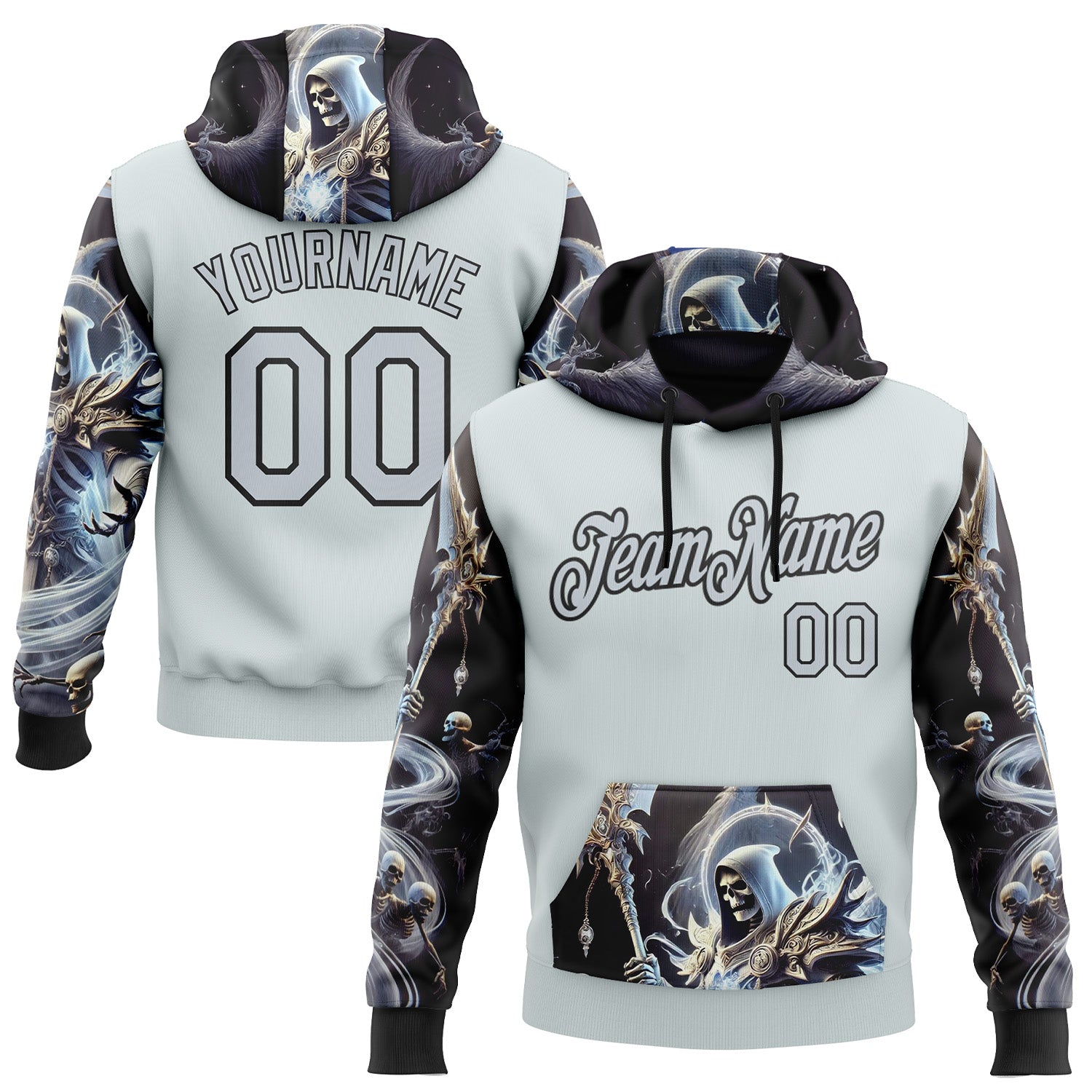Custom Gray Silver-Black 3D Skull Sports Pullover Sweatshirt Hoodie