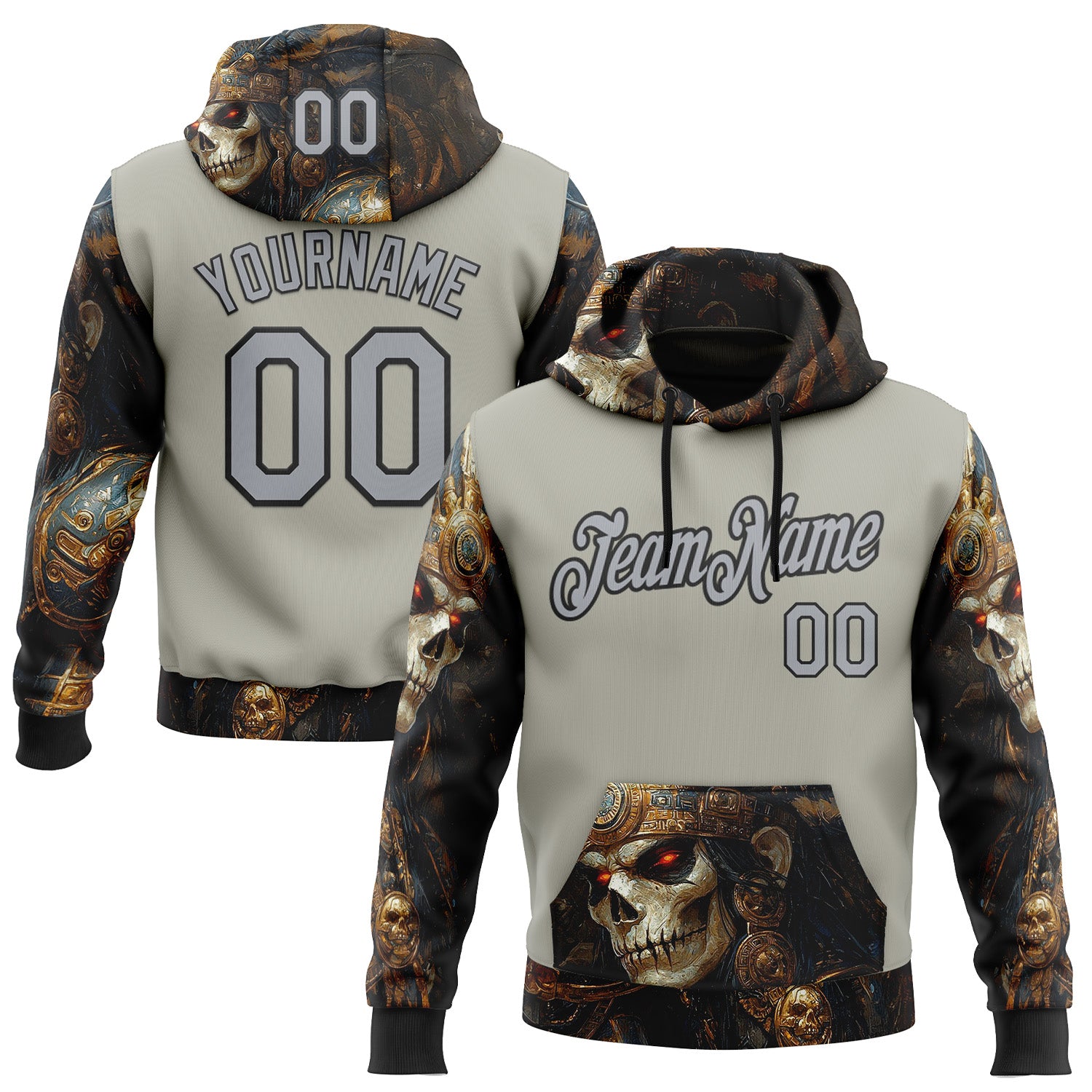 Custom Gray Black 3D Skull Sports Pullover Sweatshirt Hoodie