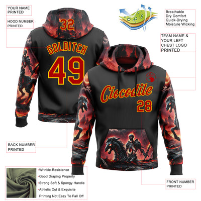 Custom Black Red-Yellow 3D Skull Flame Knight Sports Pullover Sweatshirt Hoodie