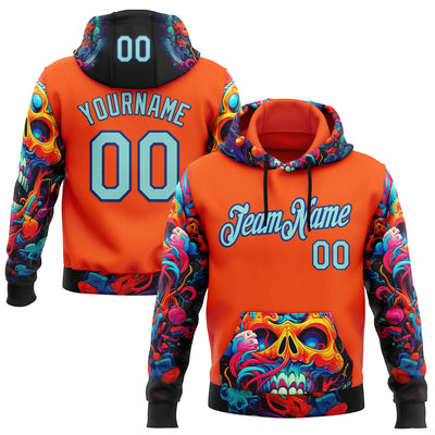Custom Orange Ice Blue-Royal 3D Skull Chromatic Sports Pullover Sweatshirt Hoodie