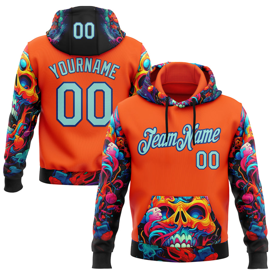 Custom Orange Ice Blue-Royal 3D Skull Chromatic Sports Pullover Sweatshirt Hoodie
