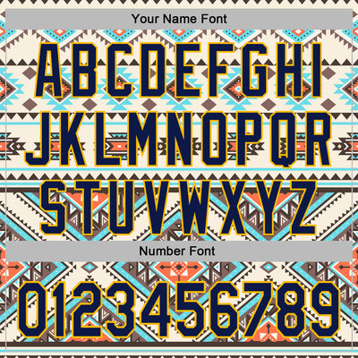 Custom Stitched Cream Navy Blue Orange Gray-Gold 3D Mexico Aztec Pattern Sports Pullover Sweatshirt Hoodie