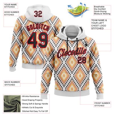 Custom Stitched White Black Yellow-Fire Red 3D Mexico Aztec Pattern Sports Pullover Sweatshirt Hoodie
