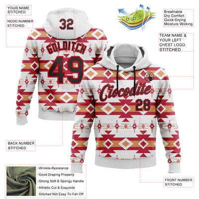 Custom Stitched White Black Orange-Fire Red 3D Mexico Aztec Pattern Sports Pullover Sweatshirt Hoodie