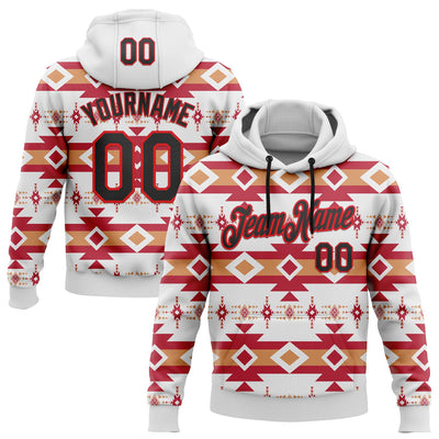Custom Stitched White Black Orange-Fire Red 3D Mexico Aztec Pattern Sports Pullover Sweatshirt Hoodie