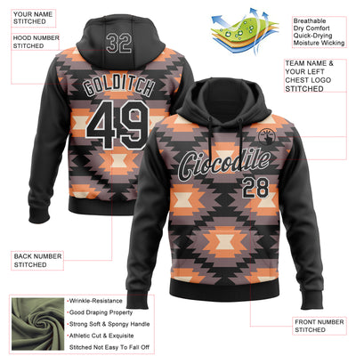 Custom Stitched Black Gray Orange-White 3D Mexico Aztec Pattern Sports Pullover Sweatshirt Hoodie