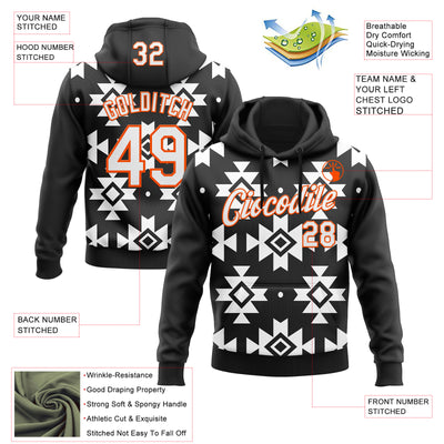 Custom Stitched Black White-Orange 3D Mexico Aztec Pattern Sports Pullover Sweatshirt Hoodie