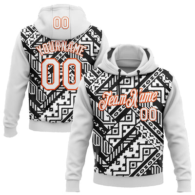 Custom Stitched White Black-Orange 3D Mexico Aztec Pattern Sports Pullover Sweatshirt Hoodie