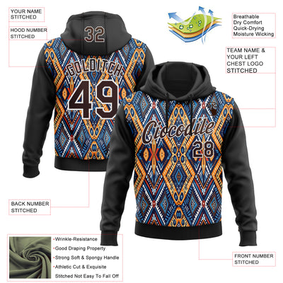 Custom Stitched Black Brown Blue Orange-White 3D Mexico Aztec Pattern Sports Pullover Sweatshirt Hoodie