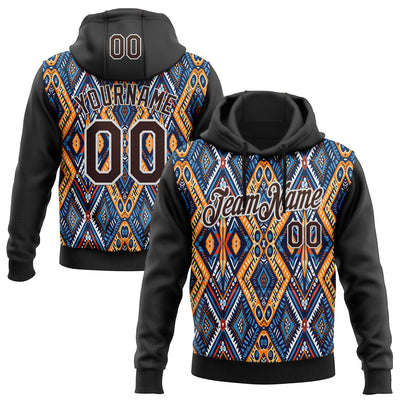 Custom Stitched Black Brown Blue Orange-White 3D Mexico Aztec Pattern Sports Pullover Sweatshirt Hoodie