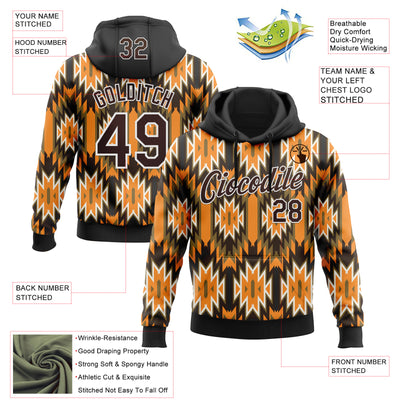 Custom Stitched Black Brown Orange Green-White 3D Mexico Aztec Pattern Sports Pullover Sweatshirt Hoodie