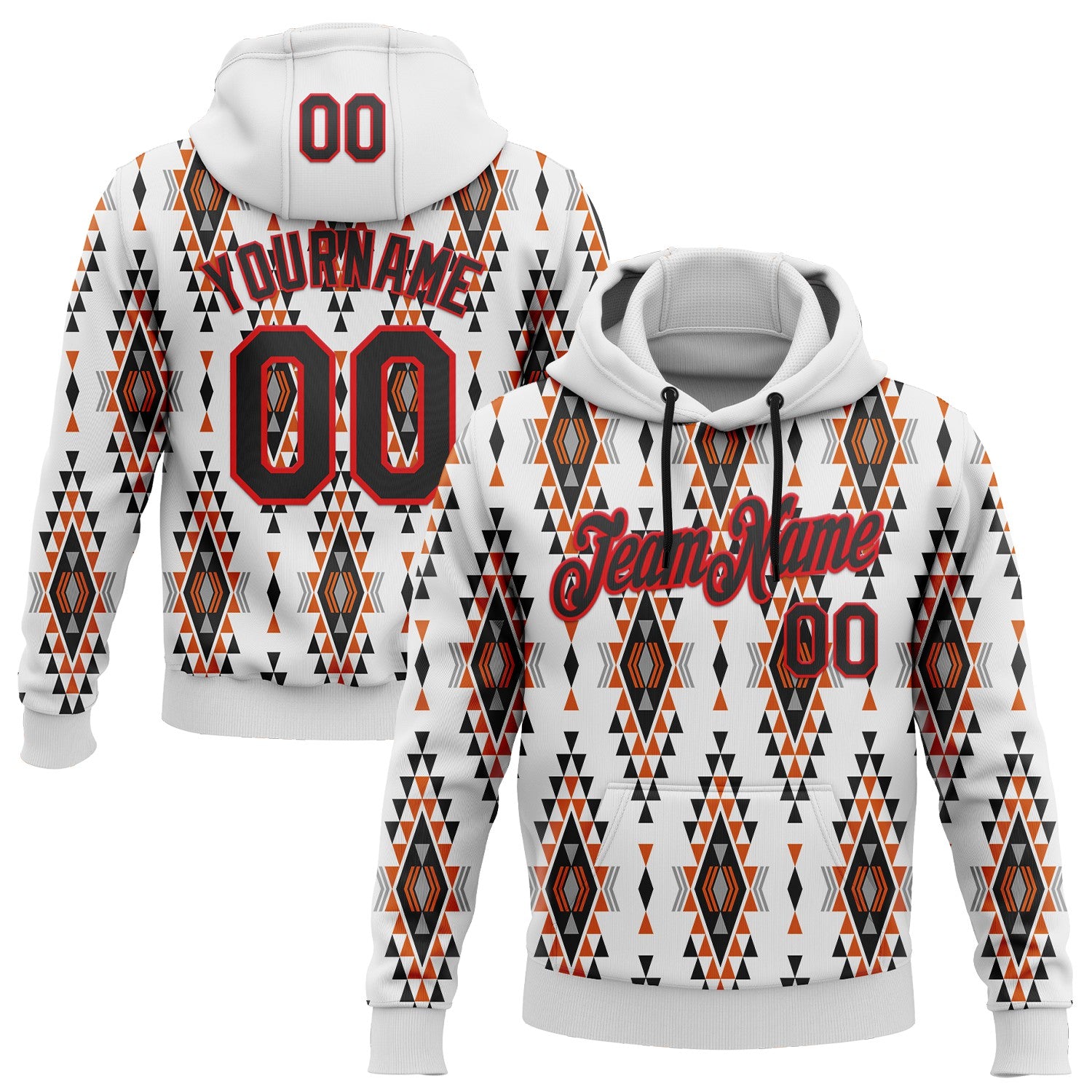 Custom Stitched White Black Orange Gray-Fire Red 3D Mexico Aztec Pattern Sports Pullover Sweatshirt Hoodie