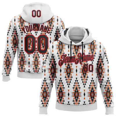 Custom Stitched White Black Orange Gray-Fire Red 3D Mexico Aztec Pattern Sports Pullover Sweatshirt Hoodie