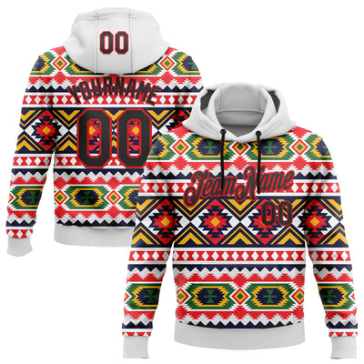Custom Stitched White Black Yellow Green-Fire Red 3D Mexico Aztec Pattern Sports Pullover Sweatshirt Hoodie