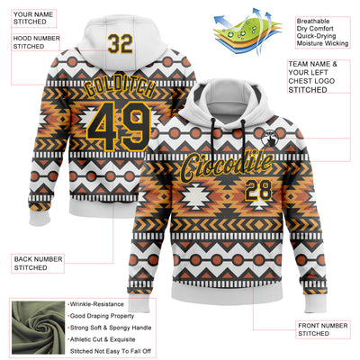 Custom Stitched White Black Orange-Gold 3D Mexico Aztec Pattern Sports Pullover Sweatshirt Hoodie