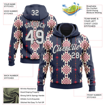 Custom Stitched Navy White Cream Red-Steel Gray 3D Mexico Aztec Pattern Sports Pullover Sweatshirt Hoodie