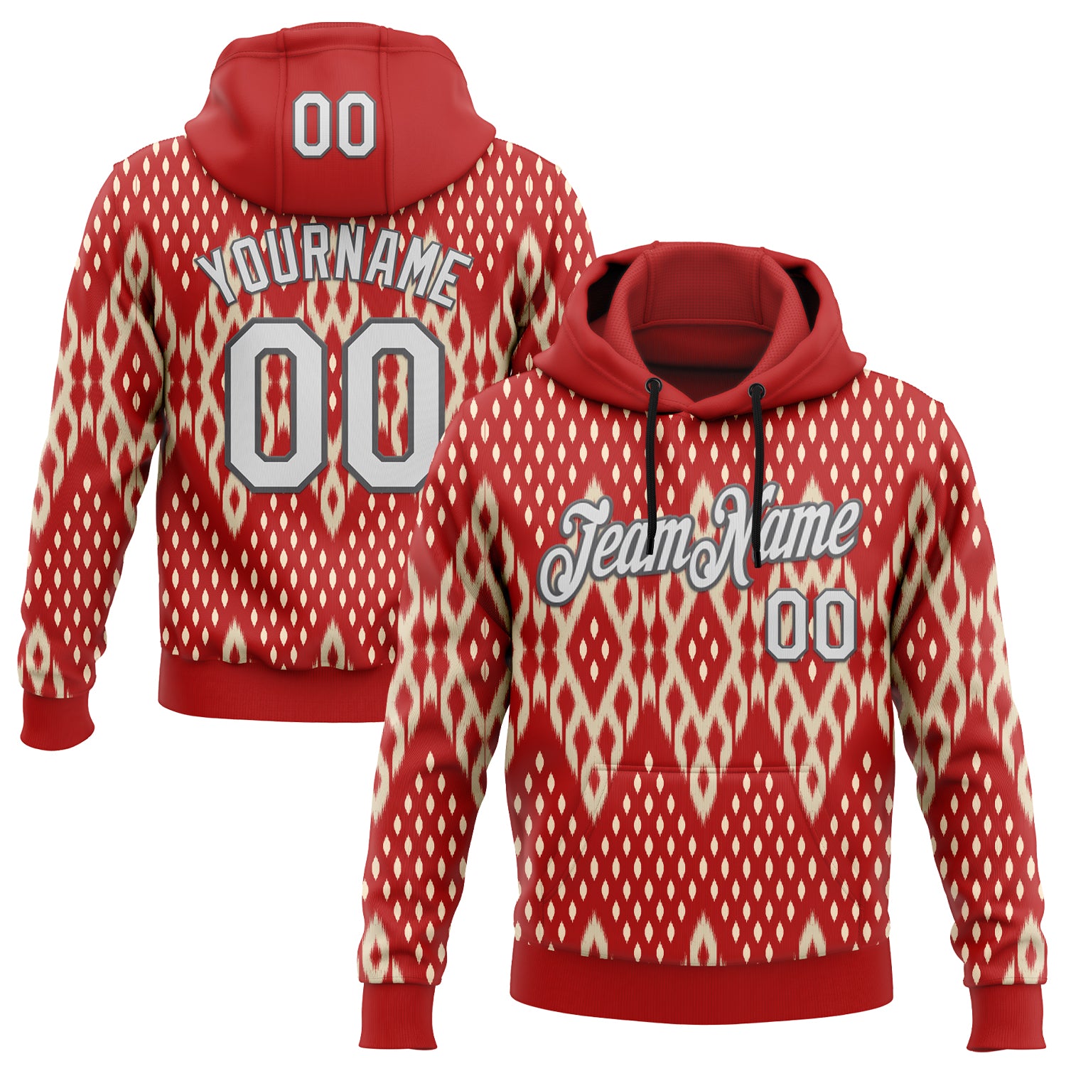 Custom Stitched Red White Cream-Steel Gray 3D Mexico Aztec Pattern Sports Pullover Sweatshirt Hoodie
