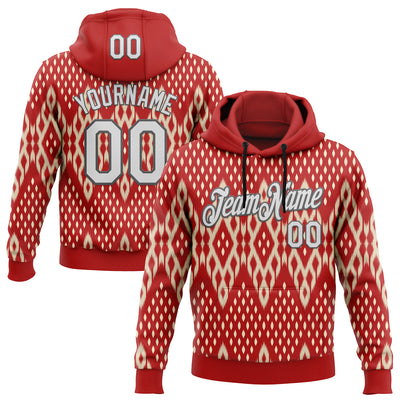Custom Stitched Red White Cream-Steel Gray 3D Mexico Aztec Pattern Sports Pullover Sweatshirt Hoodie