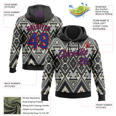 Custom Stitched Black Royal Gray-Red 3D Mexico Aztec Pattern Sports Pullover Sweatshirt Hoodie