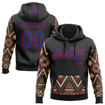 Custom Stitched Black Royal Cream Gray-Red 3D Mexico Aztec Pattern Sports Pullover Sweatshirt Hoodie