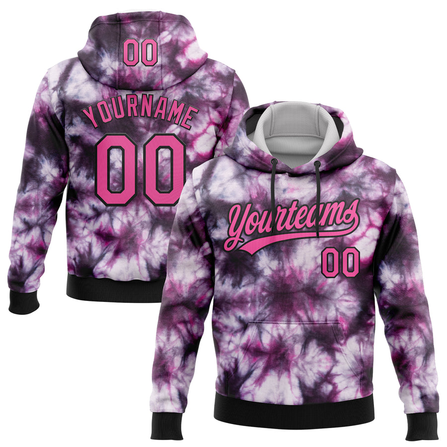 Custom Stitched Tie Dye Pink-Black 3D Sports Pullover Sweatshirt Hoodie