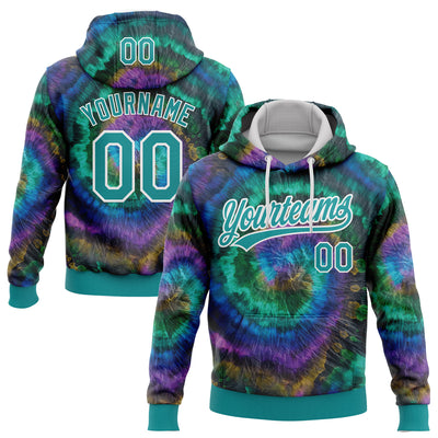 Custom Stitched Tie Dye Teal-White 3D Sports Pullover Sweatshirt Hoodie