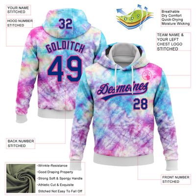 Custom Stitched Tie Dye Royal-Pink 3D Sports Pullover Sweatshirt Hoodie