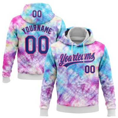Custom Stitched Tie Dye Royal-Pink 3D Sports Pullover Sweatshirt Hoodie