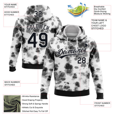 Custom Stitched Tie Dye Black-White 3D Sports Pullover Sweatshirt Hoodie