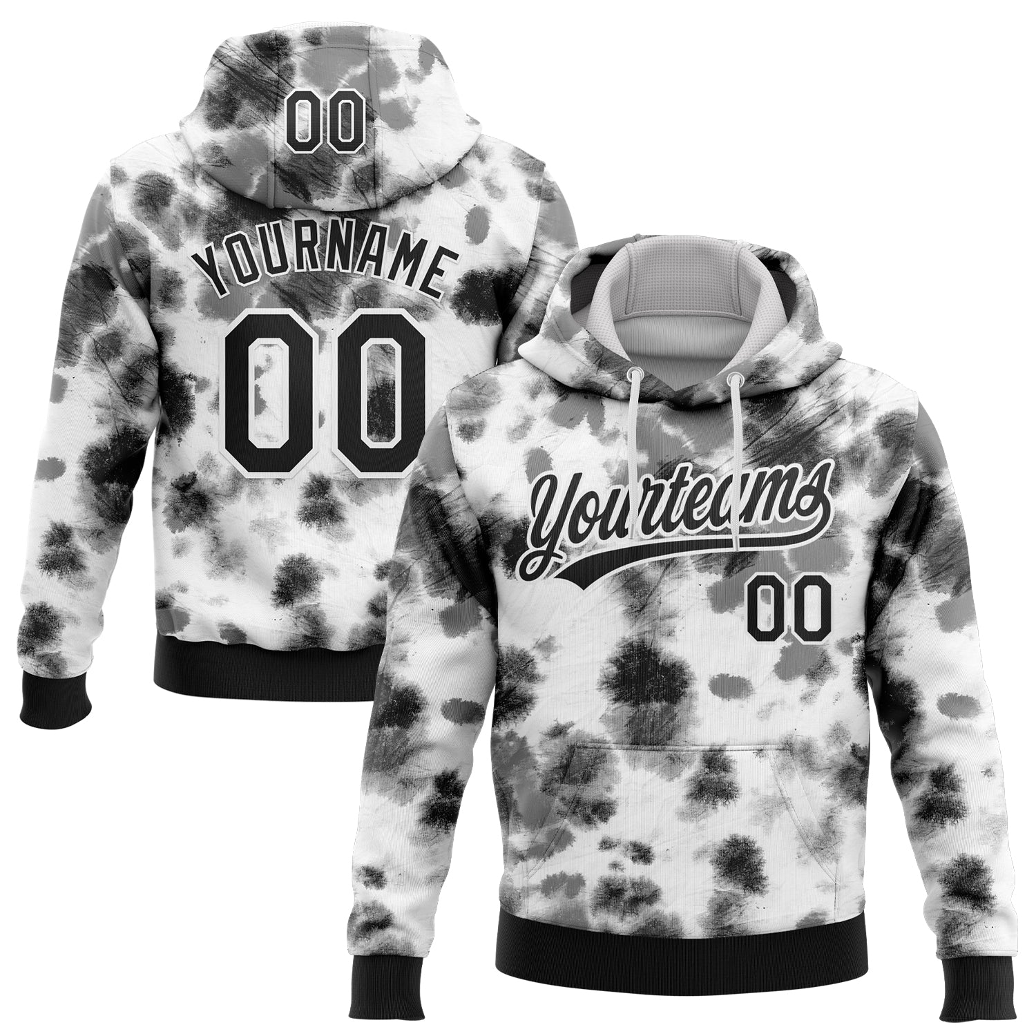 Custom Stitched Tie Dye Black-White 3D Sports Pullover Sweatshirt Hoodie