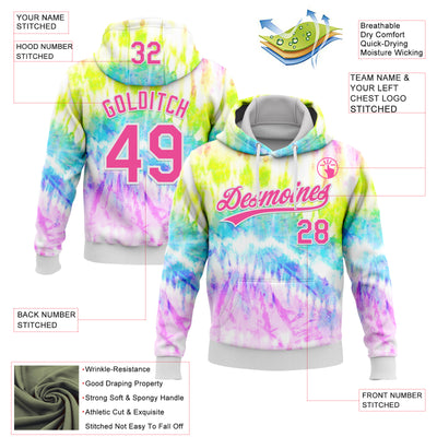 Custom Stitched Tie Dye Pink-White 3D Sports Pullover Sweatshirt Hoodie