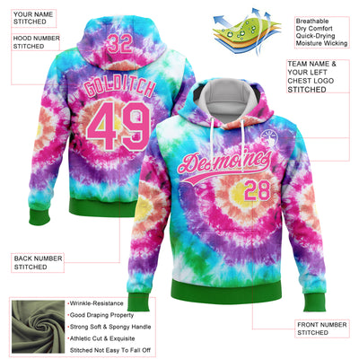 Custom Stitched Tie Dye Pink-White 3D Sports Pullover Sweatshirt Hoodie