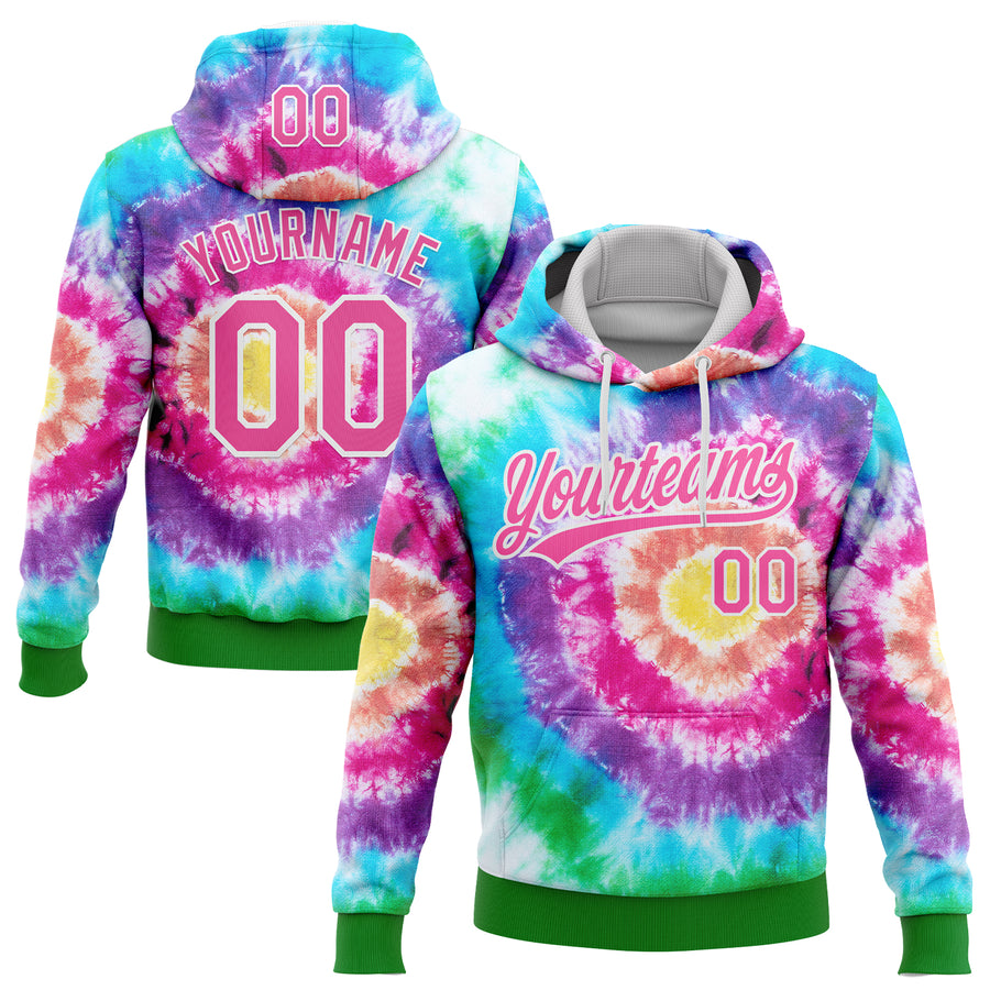 Custom Stitched Tie Dye Pink-White 3D Sports Pullover Sweatshirt Hoodie