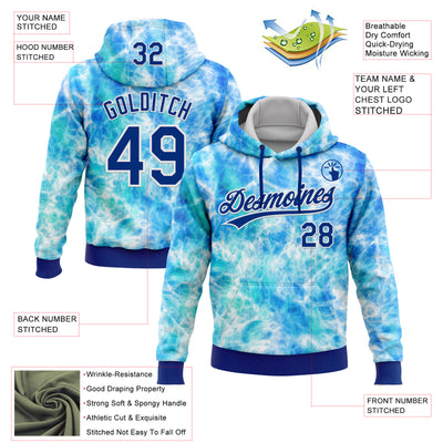 Custom Stitched Tie Dye Royal-White 3D Sports Pullover Sweatshirt Hoodie