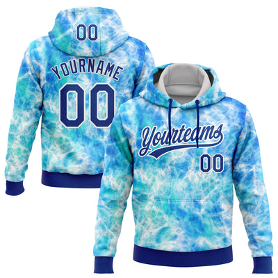Custom Stitched Tie Dye Royal-White 3D Sports Pullover Sweatshirt Hoodie
