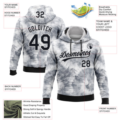 Custom Stitched Tie Dye Black-White 3D Sports Pullover Sweatshirt Hoodie