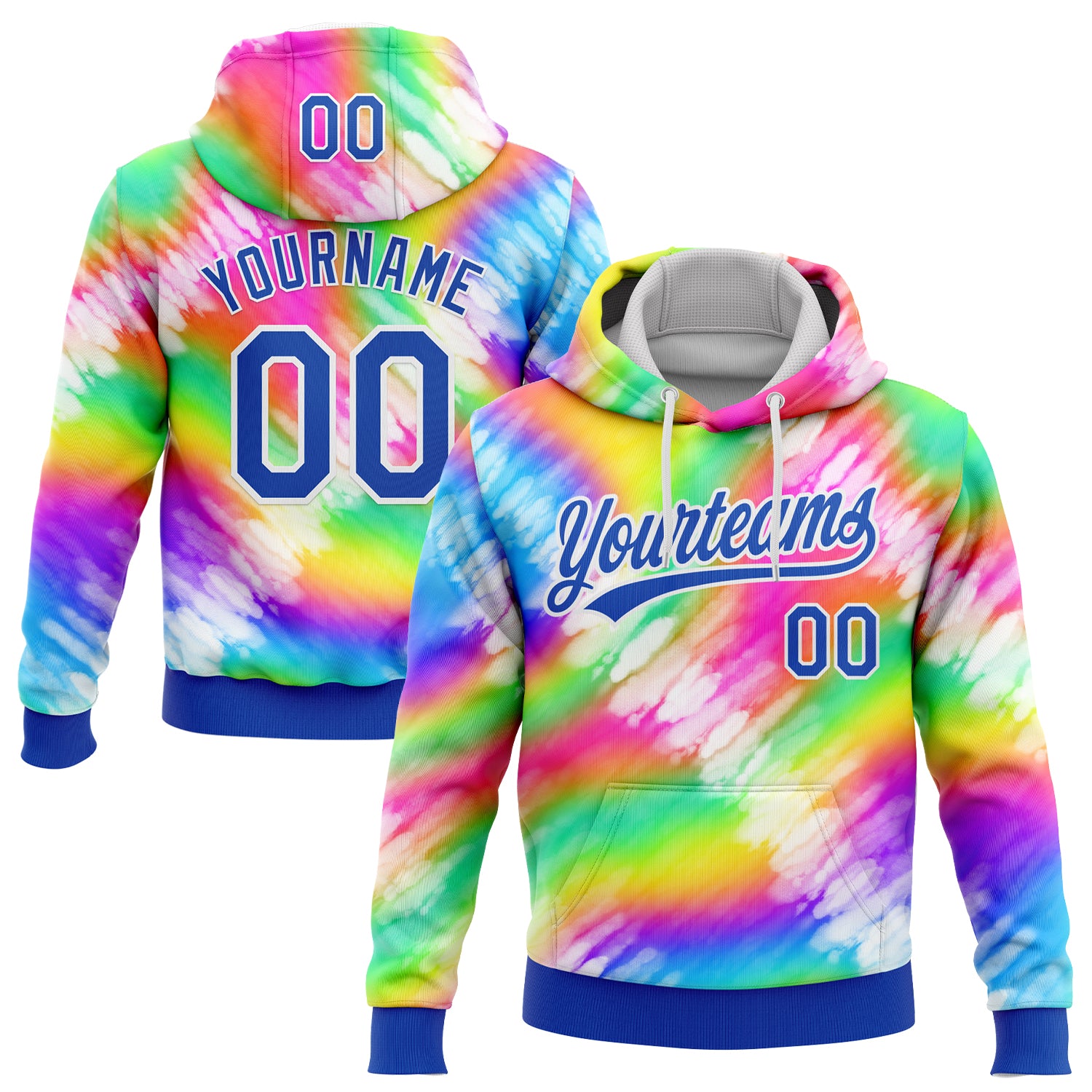 Custom Stitched Tie Dye Thunder Blue-White 3D Sports Pullover Sweatshirt Hoodie
