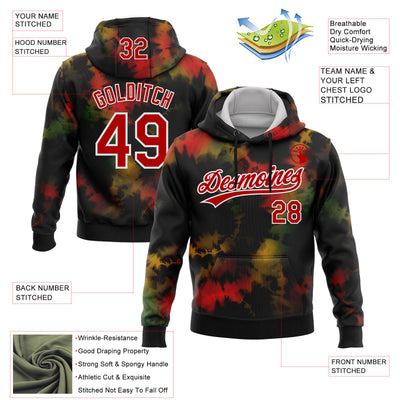 Custom Stitched Tie Dye Red-White 3D Sports Pullover Sweatshirt Hoodie