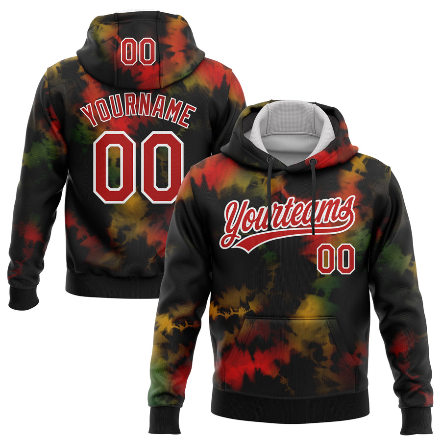Custom Stitched Tie Dye Red-White 3D Sports Pullover Sweatshirt Hoodie