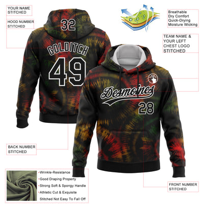 Custom Stitched Tie Dye Black-White 3D Sports Pullover Sweatshirt Hoodie