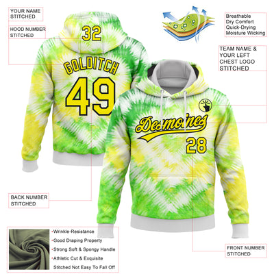Custom Stitched Tie Dye Light Yellow-Black 3D Sports Pullover Sweatshirt Hoodie