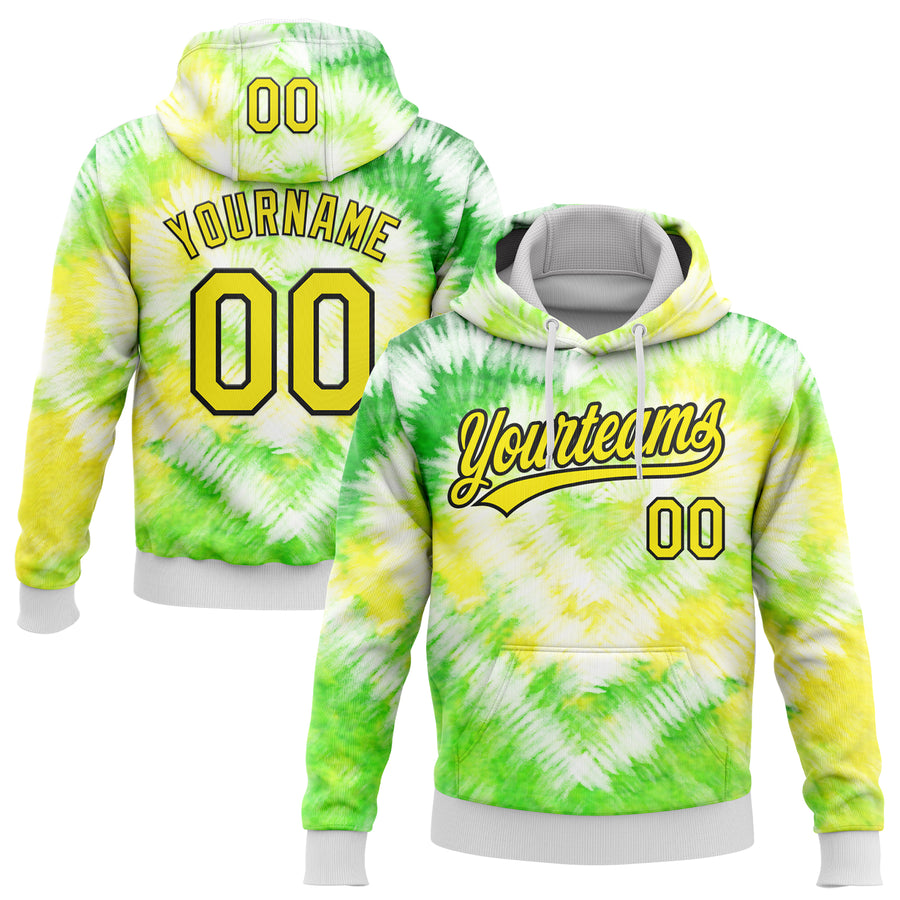 Custom Stitched Tie Dye Light Yellow-Black 3D Sports Pullover Sweatshirt Hoodie