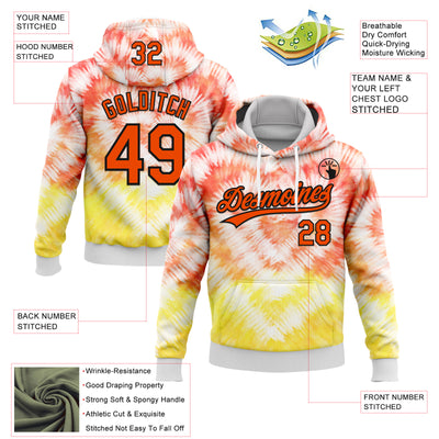 Custom Stitched Tie Dye Orange-Black 3D Sports Pullover Sweatshirt Hoodie