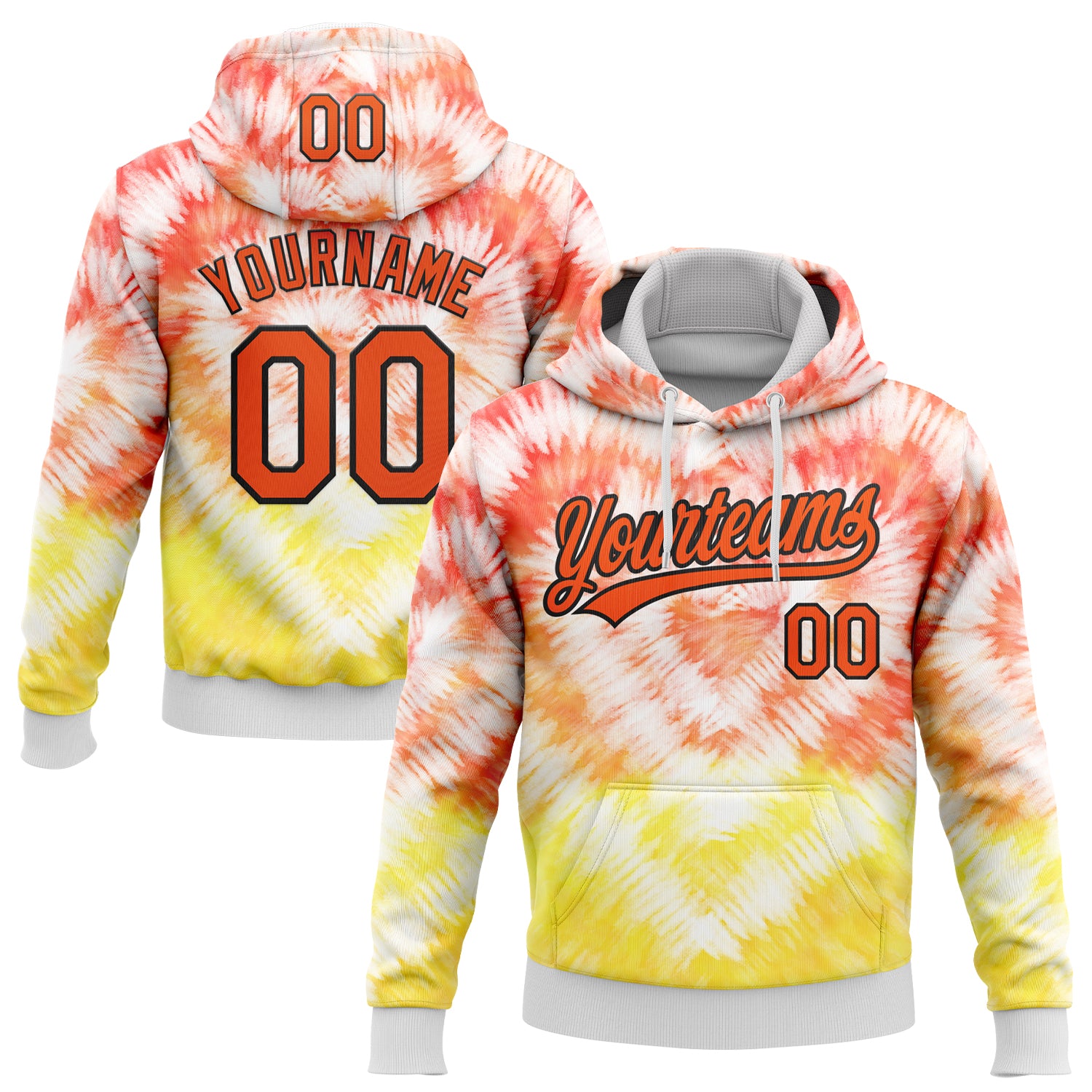 Custom Stitched Tie Dye Orange-Black 3D Sports Pullover Sweatshirt Hoodie