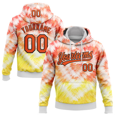 Custom Stitched Tie Dye Orange-Black 3D Sports Pullover Sweatshirt Hoodie